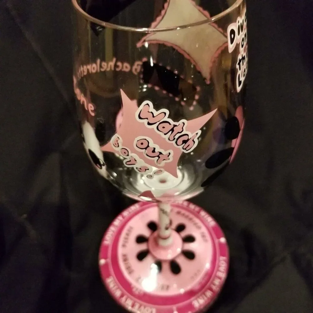 Lolita Handpainted Bachelorette Wine Glass Last Night Out Bride 15 oz New